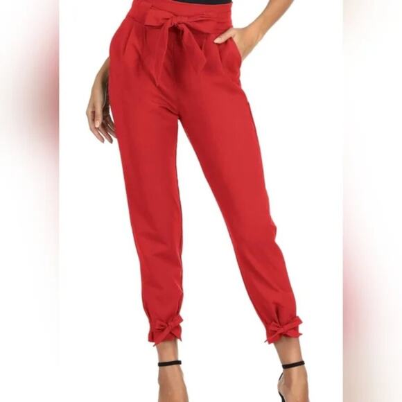 NWT GRACE KARIN Womens Casual High Waist Pencil Pants Bow-Knot Pockets Red sz M - Picture 2 of 8